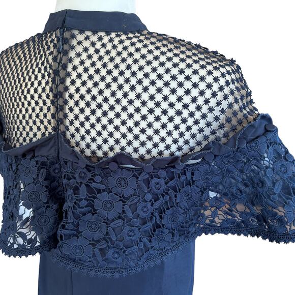 Self-Portrait Top Womens Size 6 Navy Blue Hudson Poplin Lace 100% Cotton NWT - Picture 6 of 10
